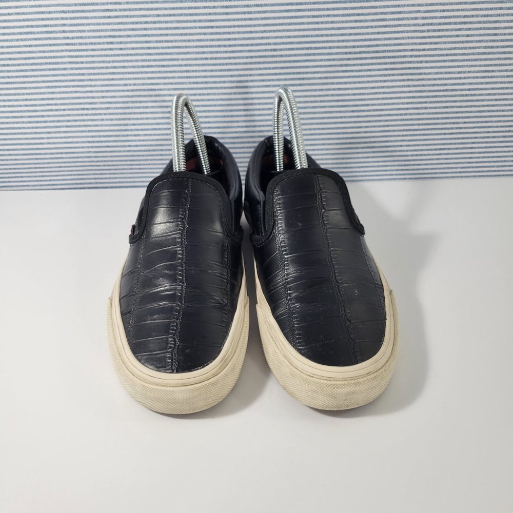 Vans Black Croc Embossed Leather Slip Ons Unisex Women's Size 6, Men's Size 4.5 - Picture 2 of 11